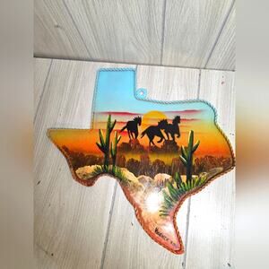 Texas Shaped Handpainted Wall Art Desert Horse Scene Southwestern Signed